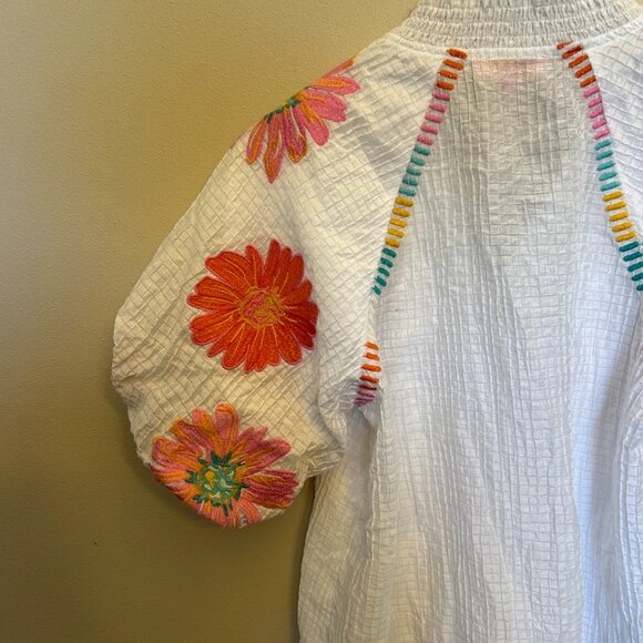 THML White Embroidered Puff Sleeve Top Size Extra Small - Picture 8 of 16